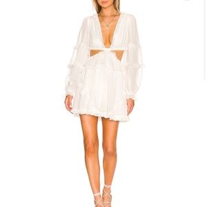 Michael Costello from Revolve white ruffle lace back dress size XS